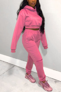 Pink Street Solid Hooded Collar Long Sleeve Two Pieces