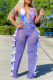 Purple Sexy Print Hollowed Out Patchwork Swimwears