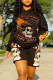 Yellow Street Print Patchwork Hooded Collar Long Sleeve Two Pieces