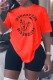 Tangerine Red Casual Print Patchwork O Neck Short Sleeve Two Pieces