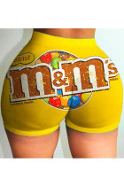 Yellow Elastic Fly Low Print Straight shorts Bottoms