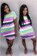 Multi-color Casual Fashion Cap Sleeve Short Sleeves O neck Straight Mini Striped Casual Dresses