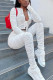 White Casual Striped Solid Patchwork V Neck Long Sleeve Regular Sleeve Short Two Pieces