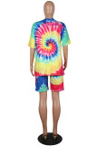 Yellow Casual Print Patchwork O Neck Short Sleeve Two Pieces