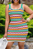 Green Sexy Casual Print Backless U Neck Sling Dress