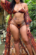 Red Black Sexy Print Patchwork Swimwears