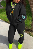Black Sportswear Solid Patchwork Hooded Collar Long Sleeve Regular Sleeve Regular Two Pieces