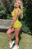 Yellow Sexy Fashion Patchwork ruffle Solid Straight Sleeveless Two-Piece Short Set