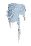Light Blue Yellow Light Blue Dark Blue Denim Zipper Fly Mid Hole washing Zippered Straight shorts Bottoms