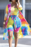 Multi-color Sexy Patchwork Tie-dye Strapless Long Sleeve Two Pieces