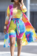 Multi-color Sexy Patchwork Tie-dye Strapless Long Sleeve Two Pieces
