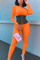 tangerine Street Patchwork Bandage Patchwork O Neck Skinny Jumpsuits