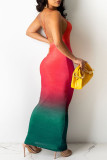 Purple Sexy Gradual Change Print Backless Spaghetti Strap Sleeveless Dress