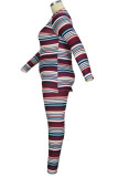 Stripe Casual Sheep plush Striped Print Patchwork O Neck Plus Size 