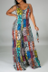 Snake Print Sexy Print Patchwork Spaghetti Strap Loose Jumpsuits