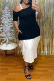 Green Fashion Casual Plus Size Patchwork Asymmetrical Oblique Collar Short Sleeve Dress