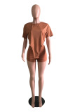 Blue Fashion Casual Solid Asymmetrical O Neck Short Sleeve Two Pieces