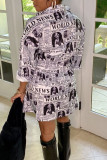 Black Street Print Patchwork Turndown Collar Shirt Dress Dresses