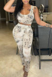 White Sexy Print Patchwork U Neck Sleeveless Two Pieces