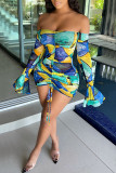 colour Fashion Sexy Print Draw String Backless Bateau Neck Printed Dress
