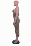 Gold Fashion Sexy Print Backless Spaghetti Strap Sleeveless Dress