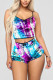 Blue Fashion Sexy Leopard Two Piece Suits Straight Sleeveless Two Pieces