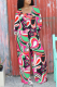 Rose Red Sexy Print Patchwork Square Collar Straight Jumpsuits