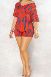 Blue Sexy Print pencil Half Sleeve Two Pieces