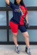 Red Fashion adult Europe and America Letter Patchwork Print Two Piece Suits pencil Short Sleeve Two Pieces
