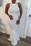 Black Lightly cooked Sleeveless O neck Swagger Floor-Length Solid Dresses