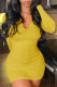 Yellow Casual Solid Patchwork V Neck A Line Dresses