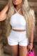 White Sexy Casual Solid Backless Spaghetti Strap Sleeveless Two Pieces