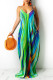 Green Fashion Sexy Print Backless Spaghetti Strap Long Dress