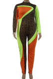 colour Street Twilled Satin Print Patchwork O Neck Plus Size 