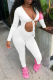 White Sexy Solid Hollowed Out V Neck Skinny Jumpsuits