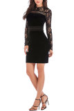 Blue Fashion Long Sleeves O neck Slim Dress Mini Patchwork Long Sleeve Dresses