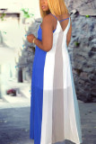 Blue Spaghetti Strap Sleeveless Slip Straight Floor-Length Striped Print Dresses