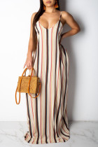 Stripe Casual Off The Shoulder Sleeveless Slip Swagger Floor-Length Print Patchwork