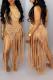 Khaki Sexy Solid Tassel Hollowed Out Swimwears
