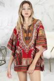 Black Fashion adult Sexy Bat sleeve Half Sleeves O neck Swagger Mini Patchwork Print