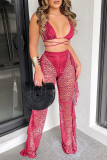 Light Pink Sexy Solid Hollowed Out Spaghetti Strap Sleeveless Two Pieces