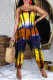 Yellow Fashion Casual Tie Dye Printing Spaghetti Strap Regular Jumpsuits
