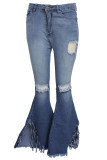 Dark Blue Sexy Mid Waist Boot Cut Denim