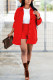 Red Street Solid Buttons Turndown Collar Long Sleeve Regular Sleeve Two Pieces