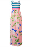 Pink Fashion Sexy Patchwork Print U Neck Vests Long Dress