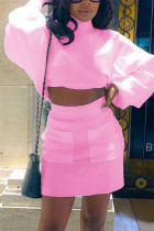 Pink Sexy Casual Solid Basic Turtleneck Long Sleeve Two Pieces
