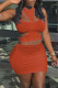 Orange Fashion Sexy Solid Hollowed Out O Neck Sleeveless Three-piece Set