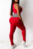 Orange Sexy Striped Patchwork O Neck Skinny Jumpsuits