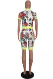 Multi-color Casual Fashion asymmetrical Print Zippered Floral Regular Two-Piece Short Set