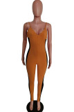 Blue Fashion street Patchwork Mesh Solid Sleeveless V Neck Jumpsuits